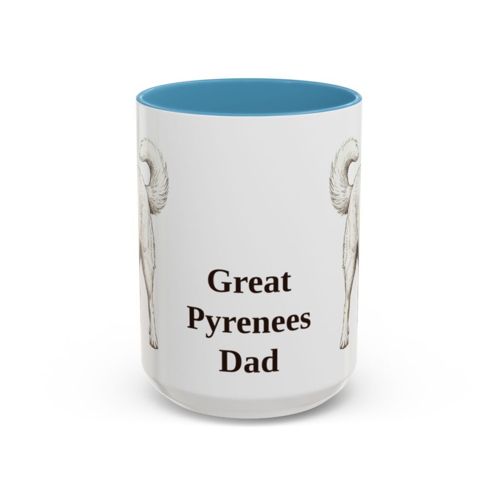 15oz Great Pyrenees Dog Dad Mug, Light Blue, front view