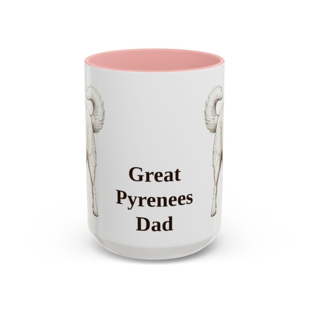 15oz Great Pyrenees Dog Dad Mug, Pink, front view