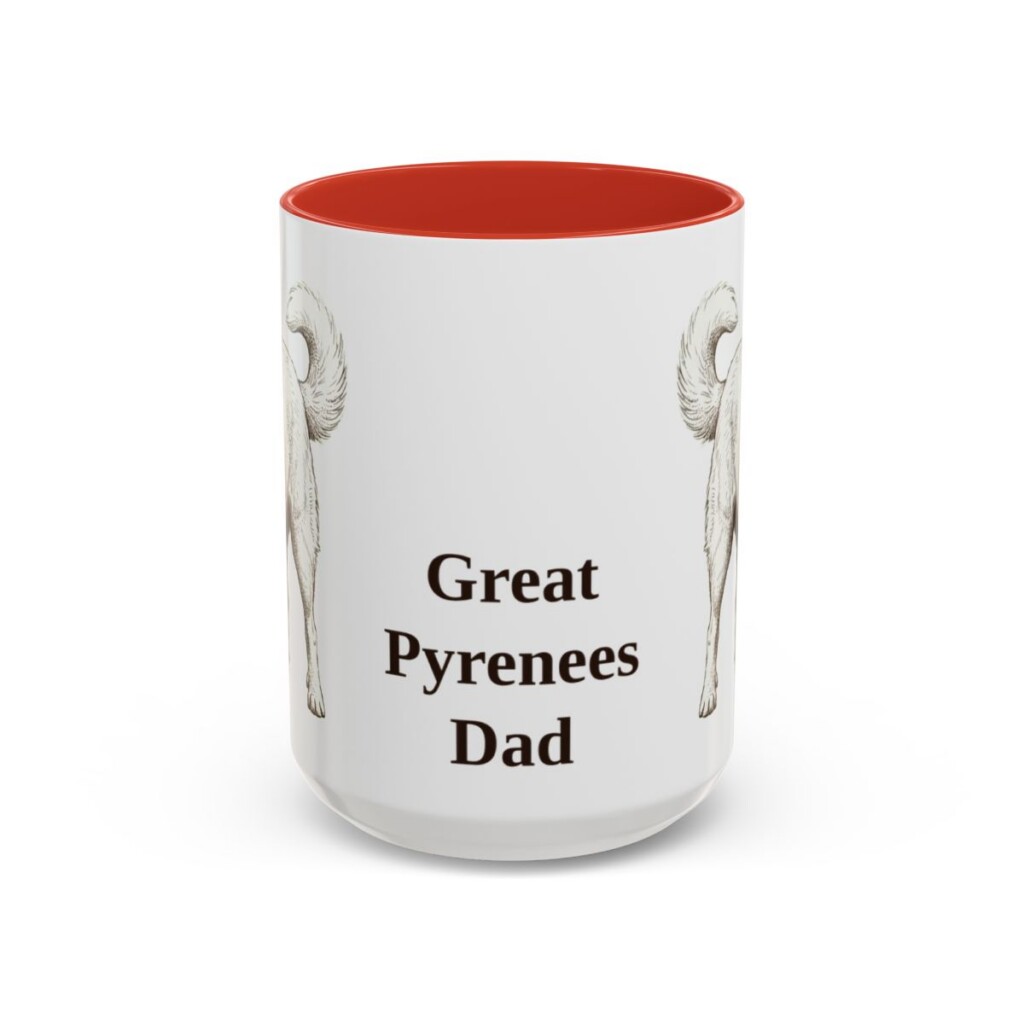 15oz Great Pyrenees Dog Dad Mug, Red, front view