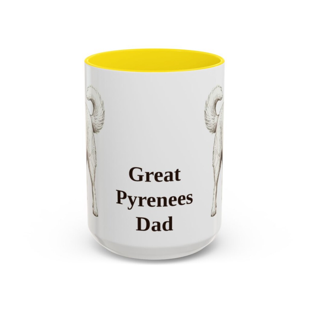 15oz Great Pyrenees Dog Dad Mug, Yellow, front view