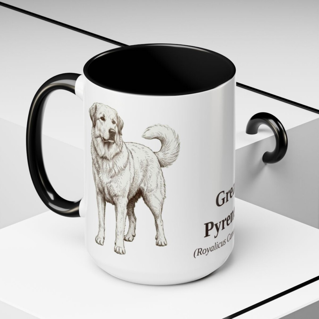 15oz Great Pyrenees Latin Mug, Black, lifestyle photo