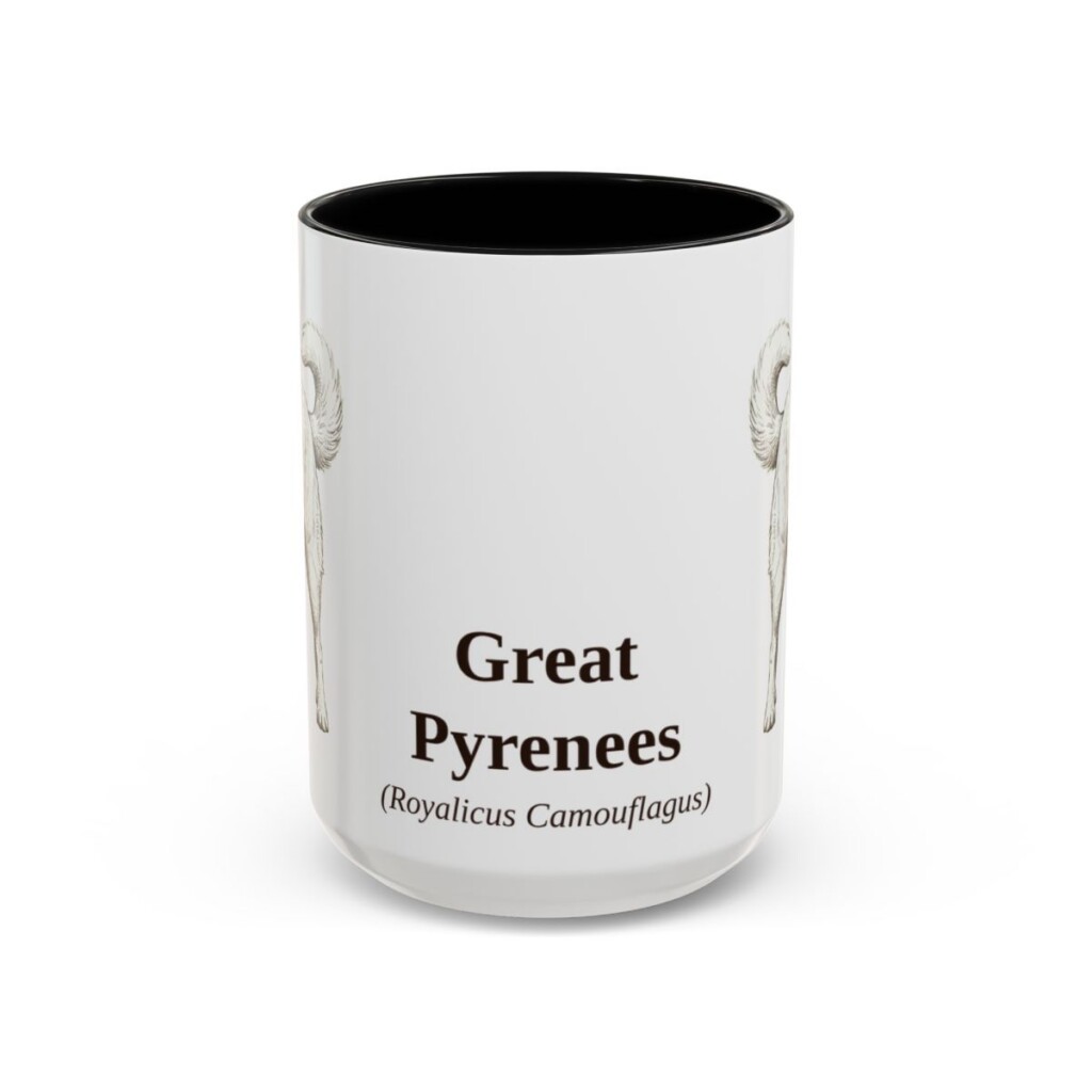 15oz Great Pyrenees Latin Mug, Black, front view