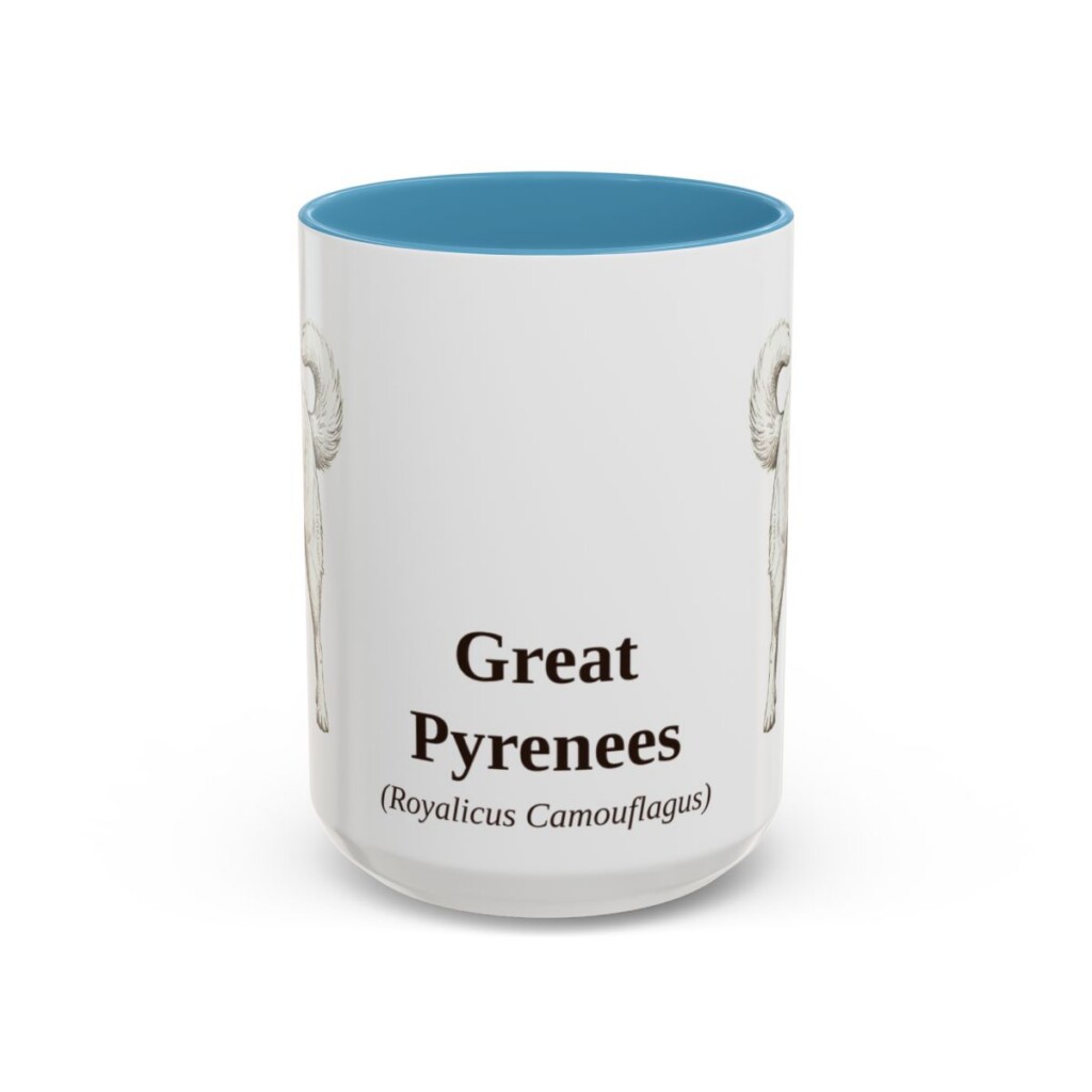 15oz Great Pyrenees Latin Mug, Light Blue, front view