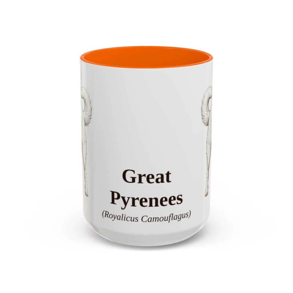 15oz Great Pyrenees Latin Mug, Orange, front view