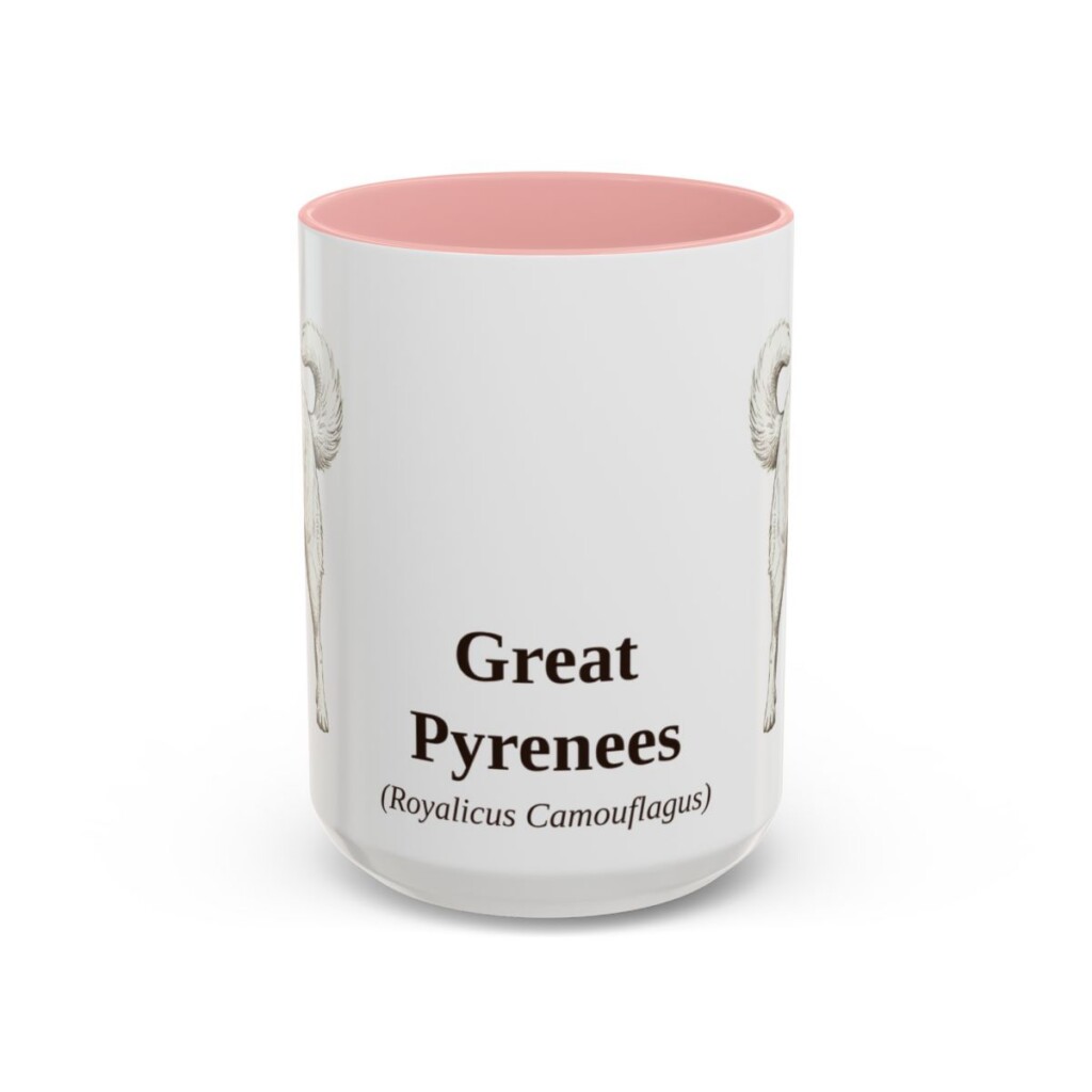 15oz Great Pyrenees Latin Mug, Pink, front view