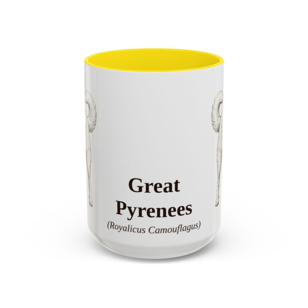 15oz Great Pyrenees Latin Mug, Yellow, front view