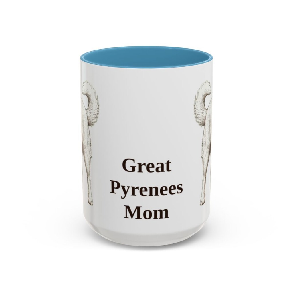 15oz Great Pyrenees Dog Mom Mug, Light Blue, front view