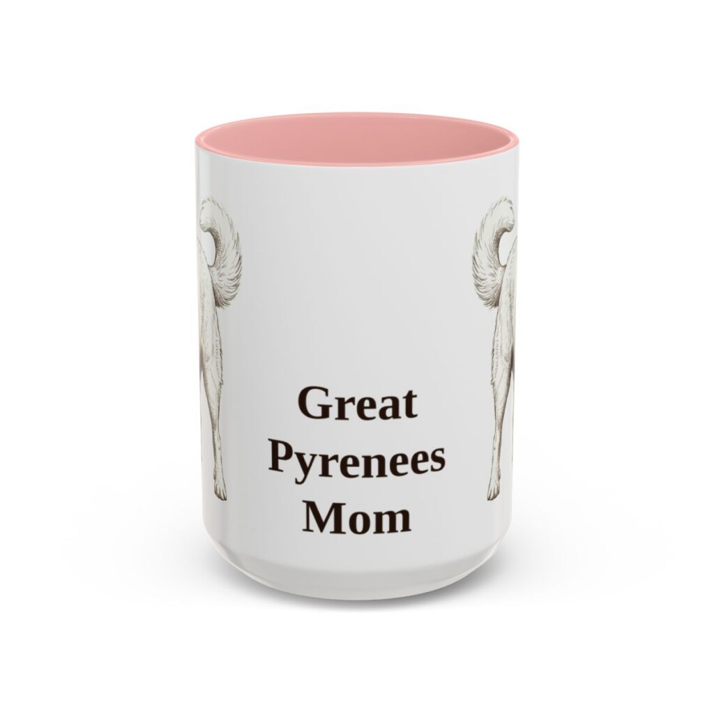 15oz Great Pyrenees Dog Mom Mug, Pink, front view
