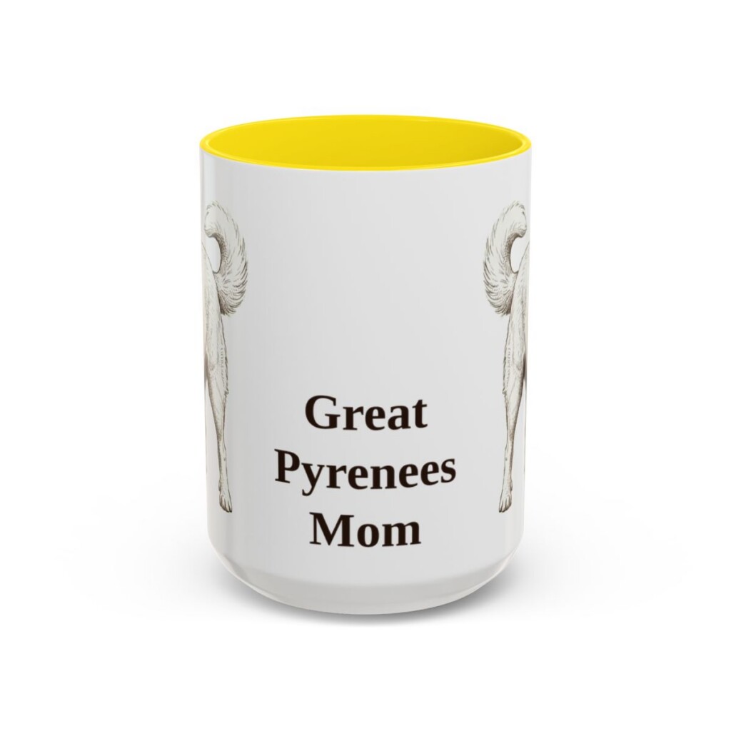 15oz Great Pyrenees Dog Mom Mug, Yellow, front view