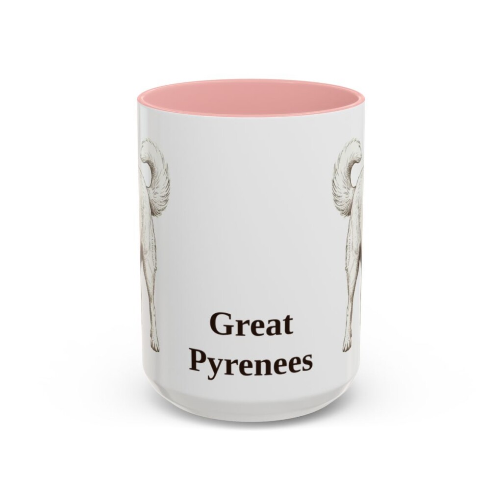 15oz-great-pyrenees-mug-pink 15oz Great Pyrenees Mug, Pink, front view