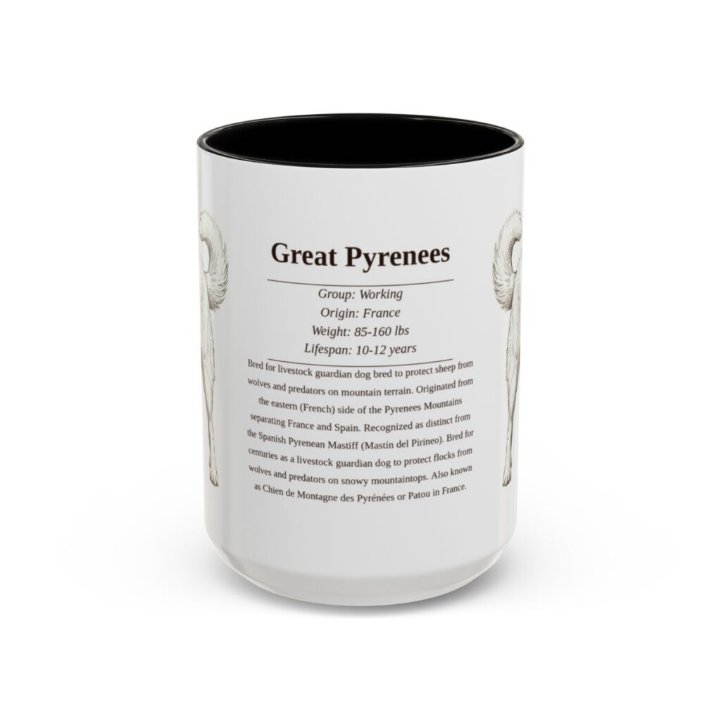15oz Great Pyrenees Mug, Black, front view