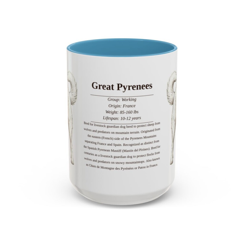 15oz Great Pyrenees Mug, Light Blue, front view