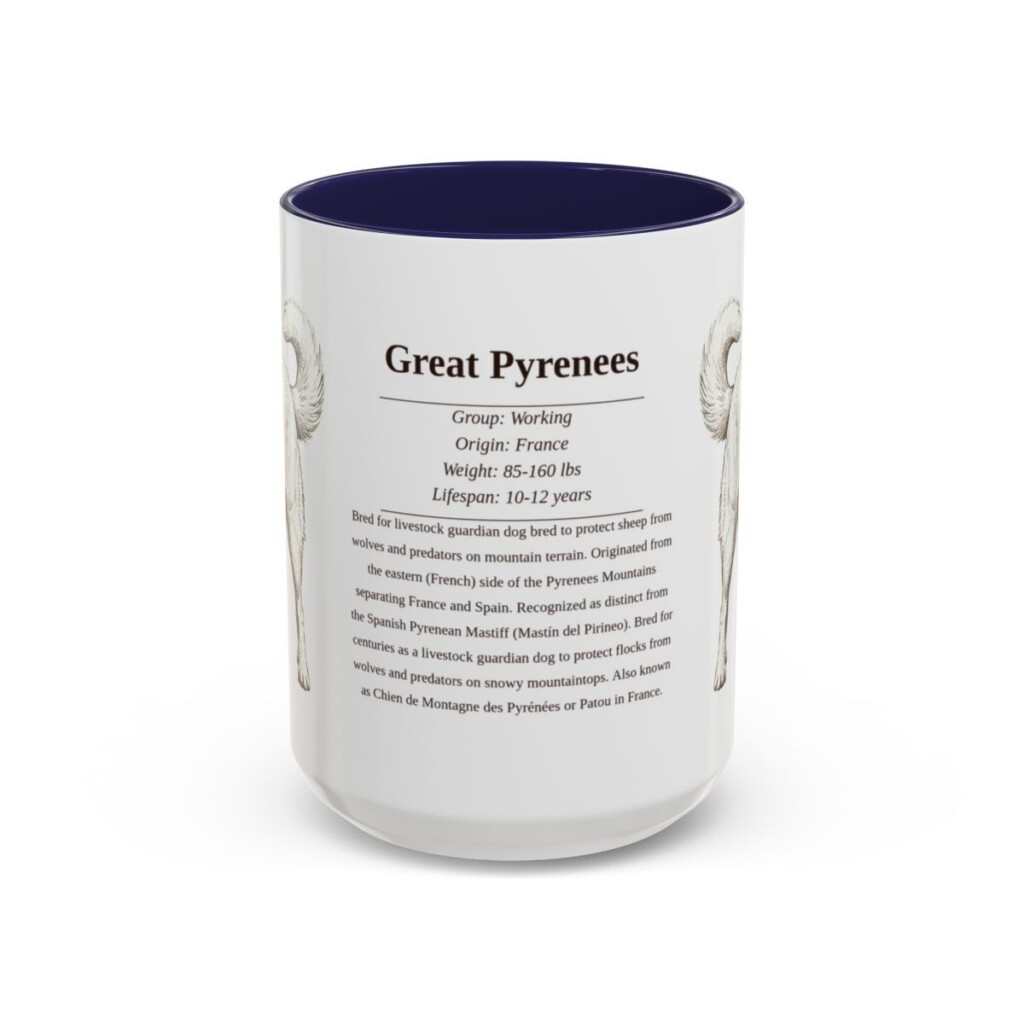 15oz Great Pyrenees Mug, Navy, front view