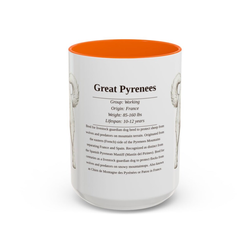 15oz Great Pyrenees Mug, Orange, front view