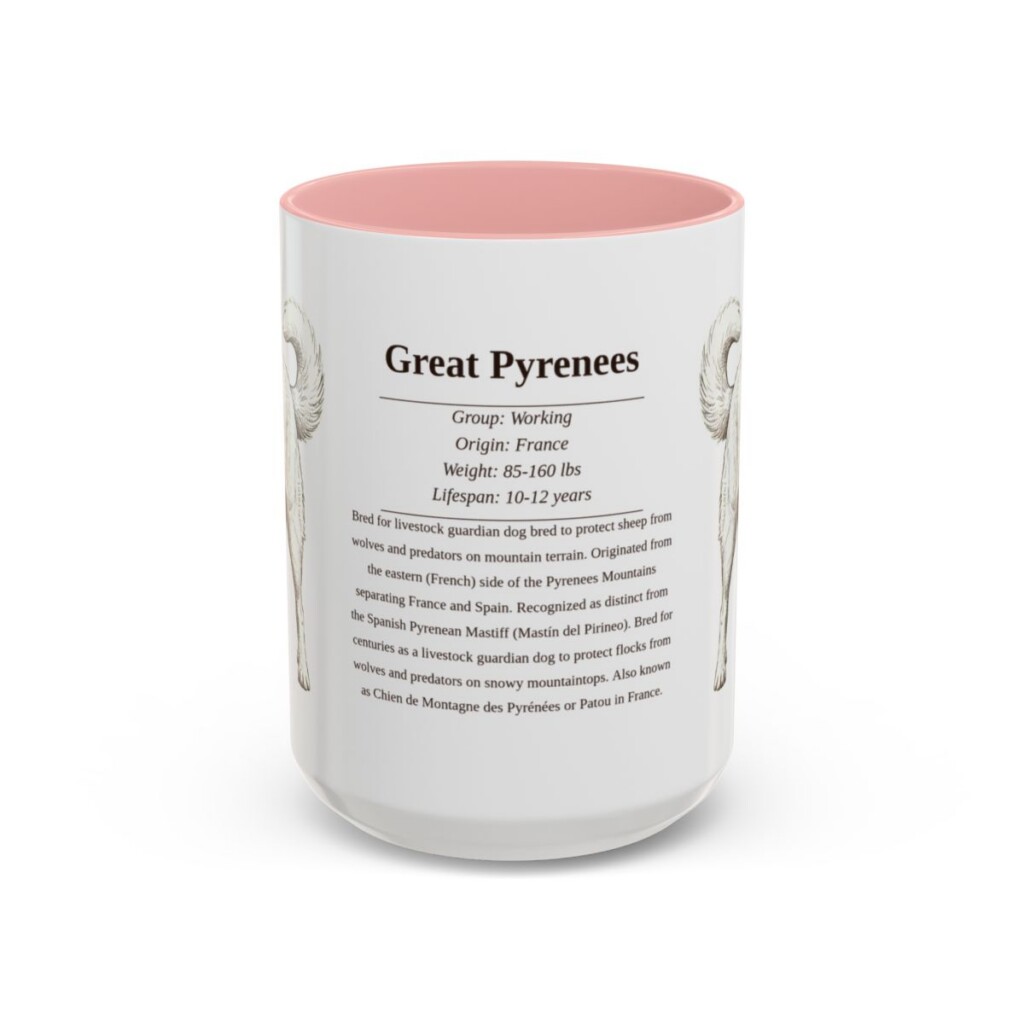 15oz Great Pyrenees Mug, Pink, front view