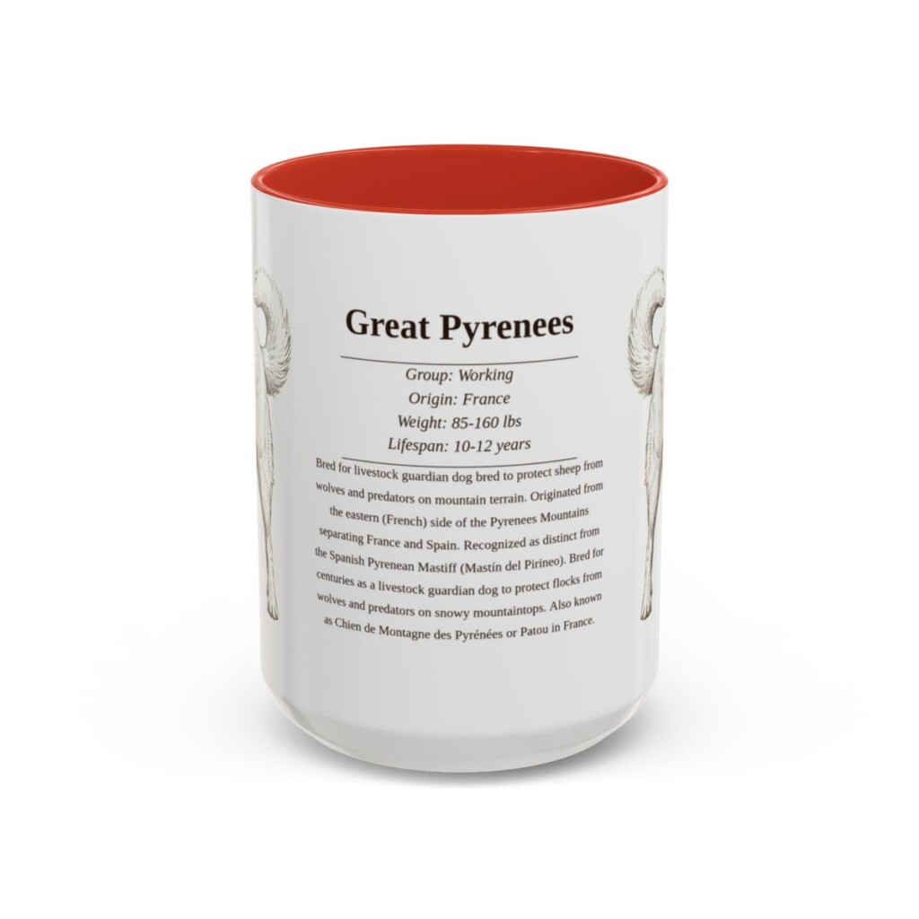 15oz Great Pyrenees Mug, Red, front view