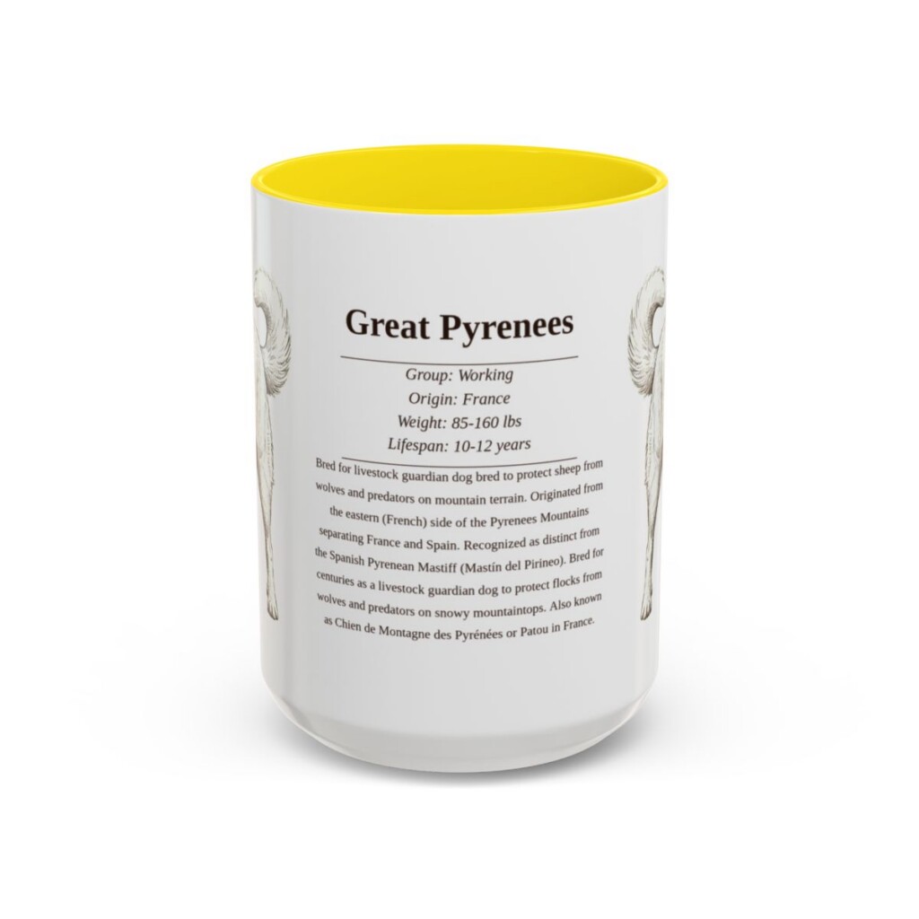 15oz Great Pyrenees Mug, Yellow, front view