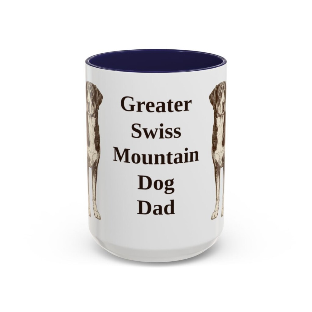 15oz Greater Swiss Mountain Dog Dog Dad Mug, Navy, front view