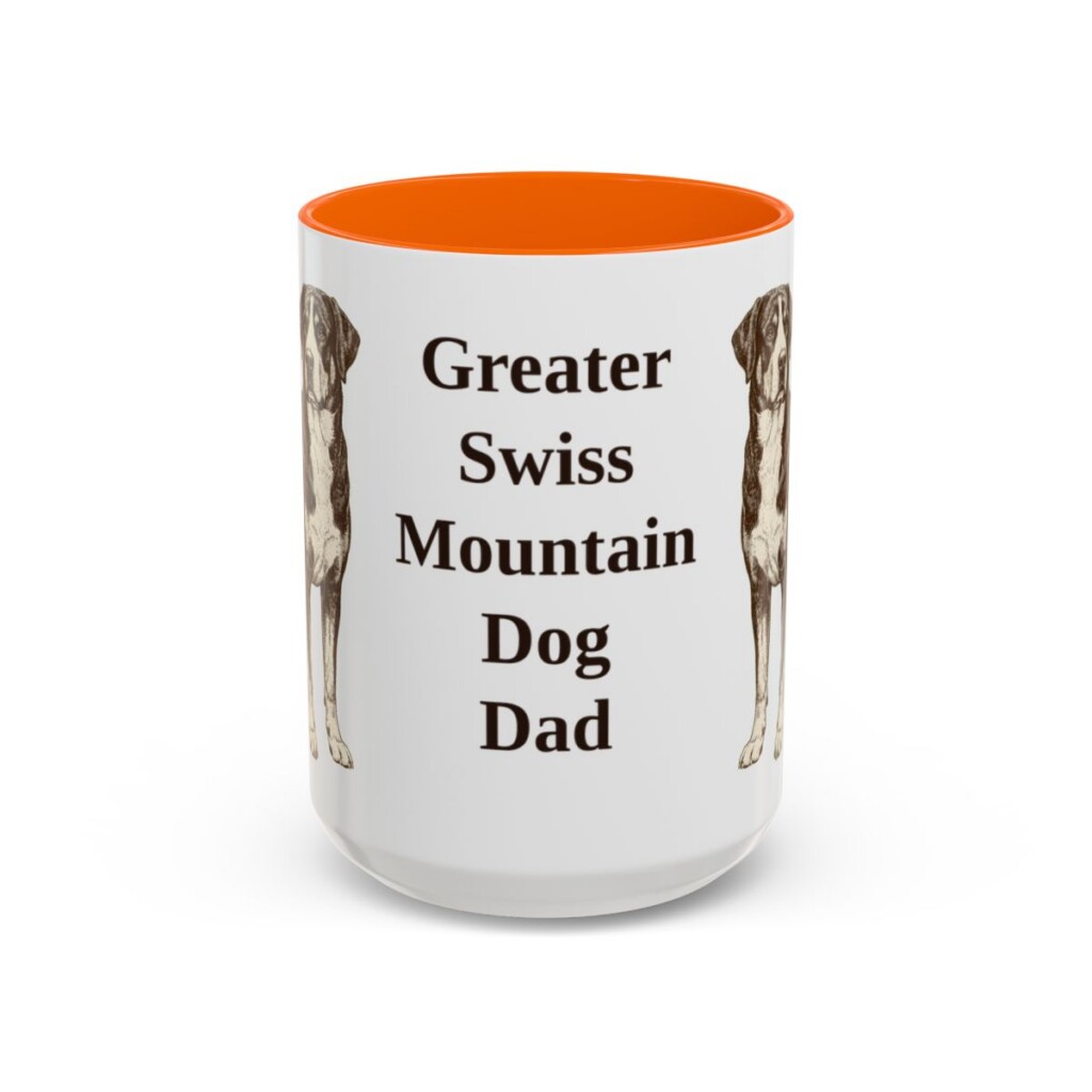 15oz Greater Swiss Mountain Dog Dog Dad Mug, Orange, front view