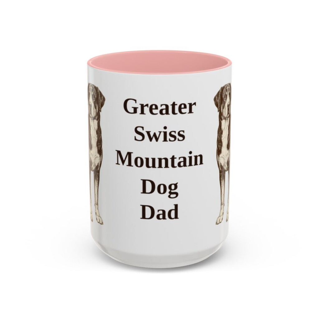 15oz Greater Swiss Mountain Dog Dog Dad Mug, Pink, front view