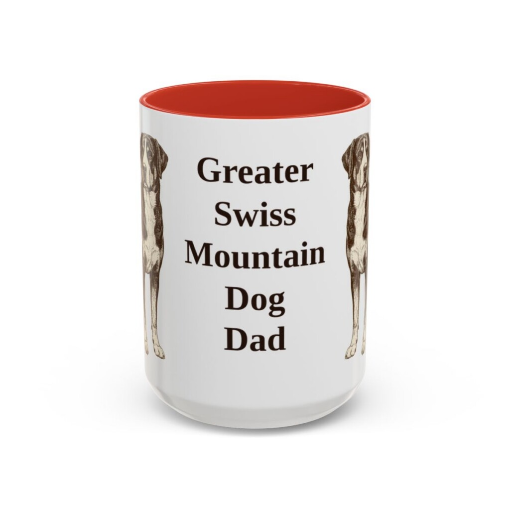 15oz Greater Swiss Mountain Dog Dog Dad Mug, Red, front view