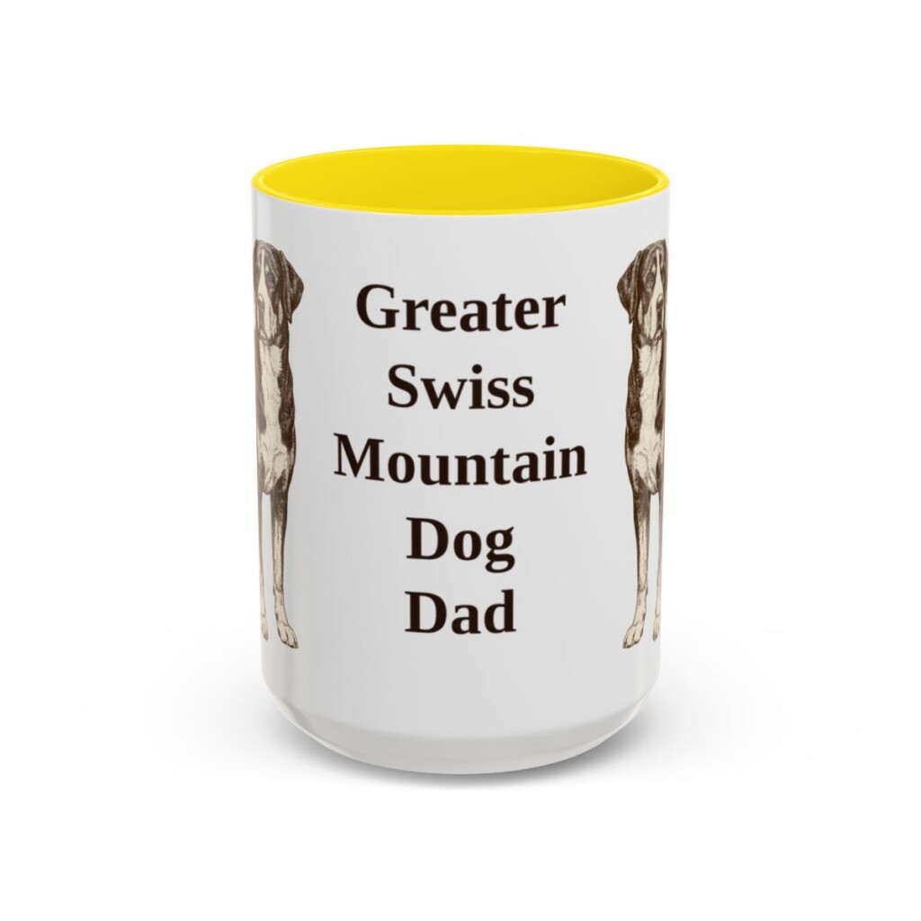 15oz Greater Swiss Mountain Dog Dog Dad Mug, Yellow, front view