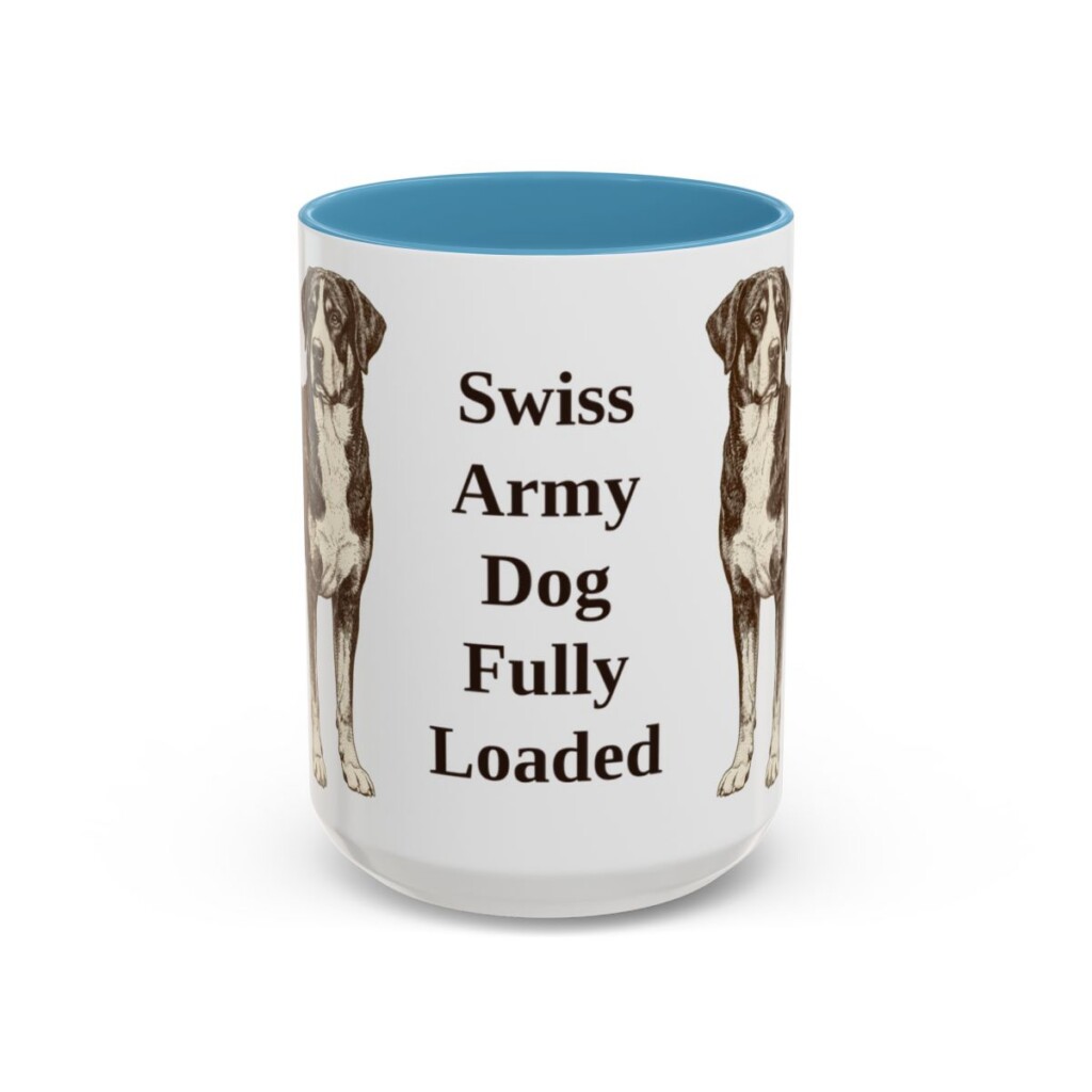 15oz Funny Greater Swiss Mountain Dog Mug, Light Blue, front view