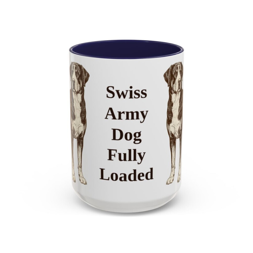 15oz Funny Greater Swiss Mountain Dog Mug, Navy, front view
