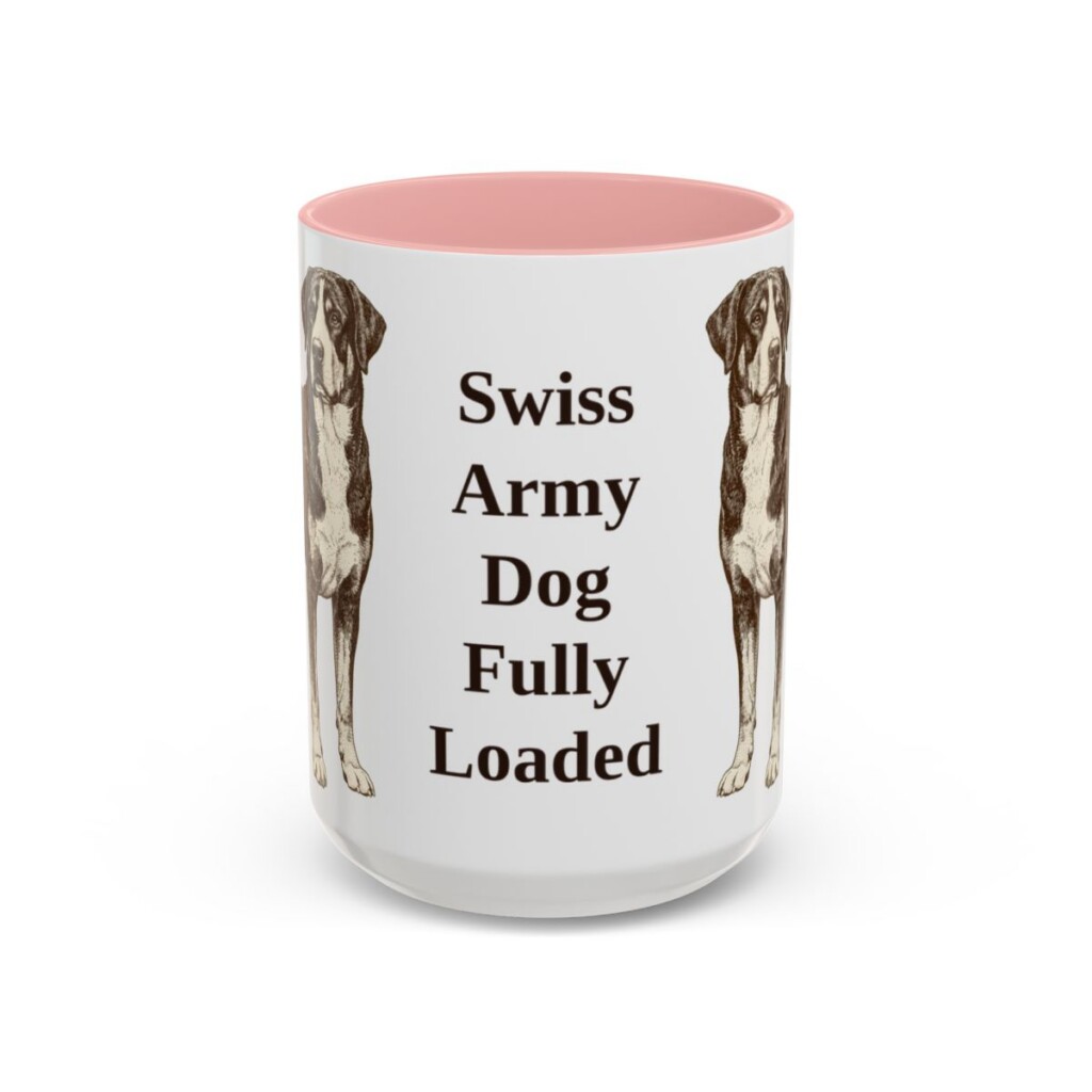 15oz Funny Greater Swiss Mountain Dog Mug, Pink, front view