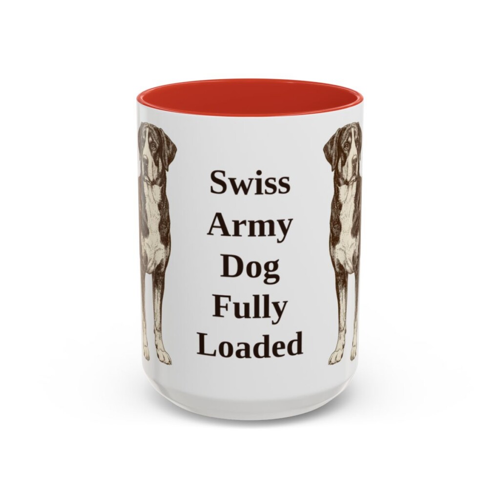 15oz Funny Greater Swiss Mountain Dog Mug, Red, front view