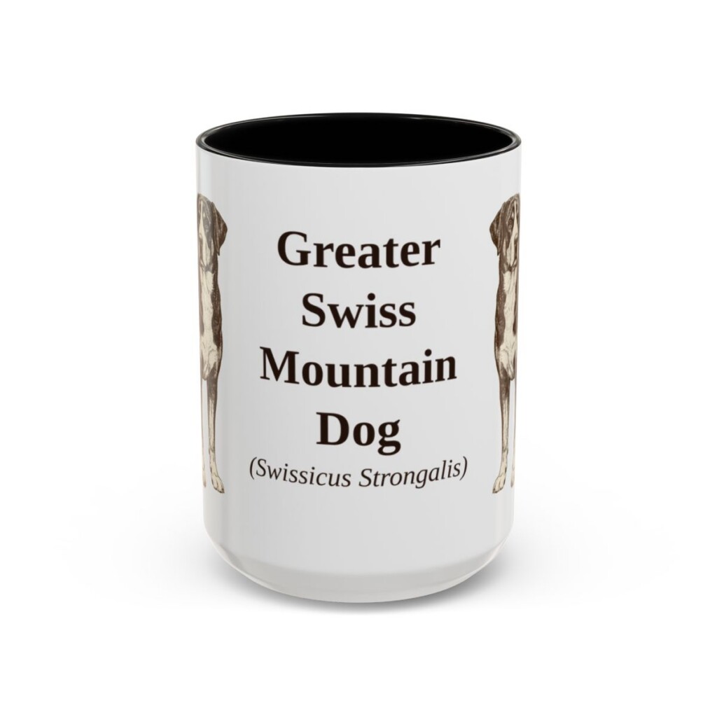15oz Greater Swiss Mountain Dog Latin Mug, Black, front view