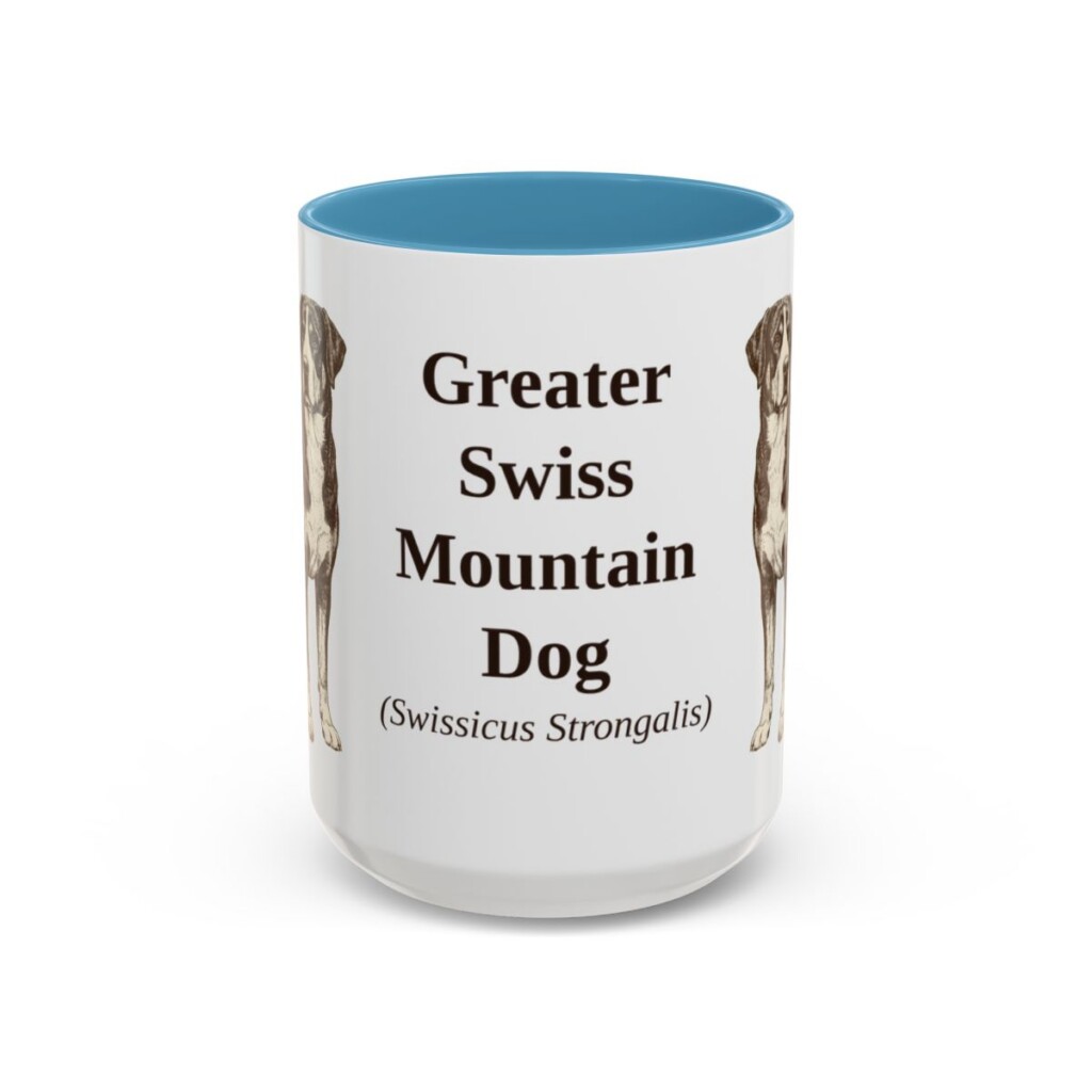 15oz Greater Swiss Mountain Dog Latin Mug, Light Blue, front view