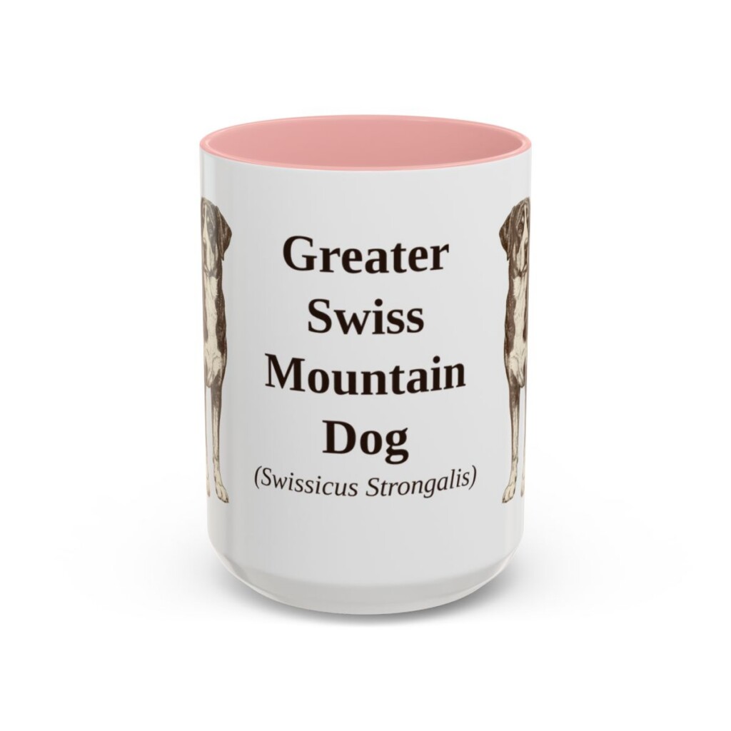 15oz Greater Swiss Mountain Dog Latin Mug, Pink, front view