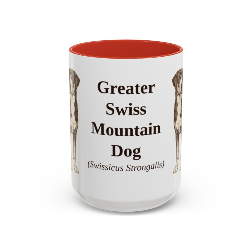15oz Greater Swiss Mountain Dog Latin Mug, Red, front view