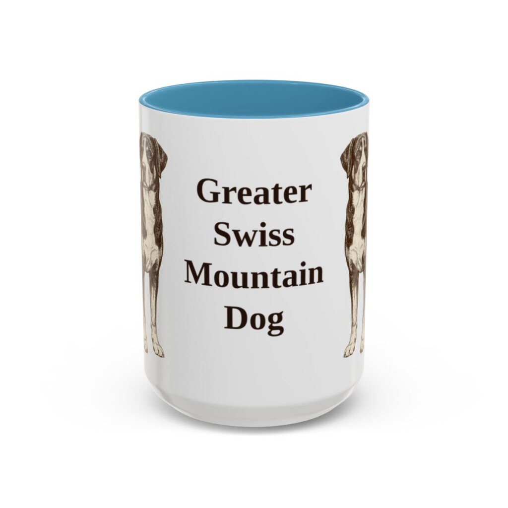 15oz-greater-swiss-mountain-dog-mug-light-blue 15oz Greater Swiss Mountain Dog Mug, Light Blue, front view