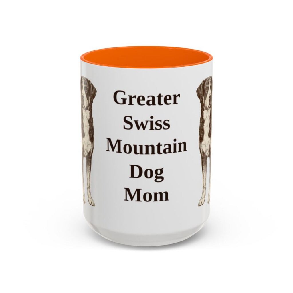 15oz-greater-swiss-mountain-dog-mug-mom-orange 15oz Greater Swiss Mountain Dog Dog Mom Mug, Orange, front view