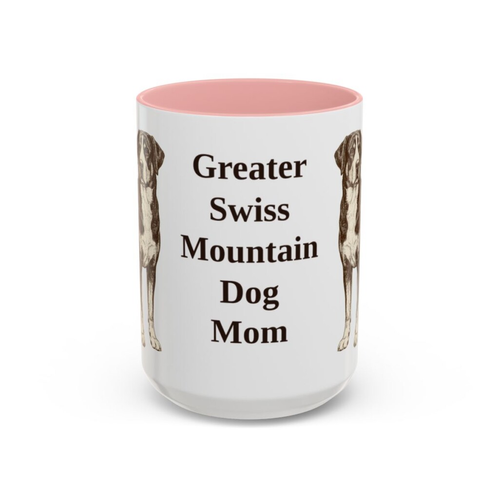 15oz-greater-swiss-mountain-dog-mug-mom-pink 15oz Greater Swiss Mountain Dog Dog Mom Mug, Pink, front view