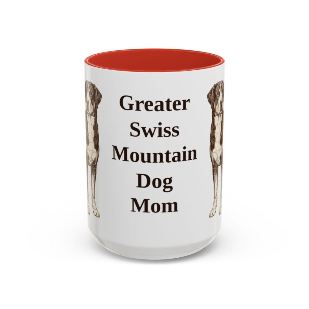 15oz-greater-swiss-mountain-dog-mug-mom-red 15oz Greater Swiss Mountain Dog Dog Mom Mug, Red, front view