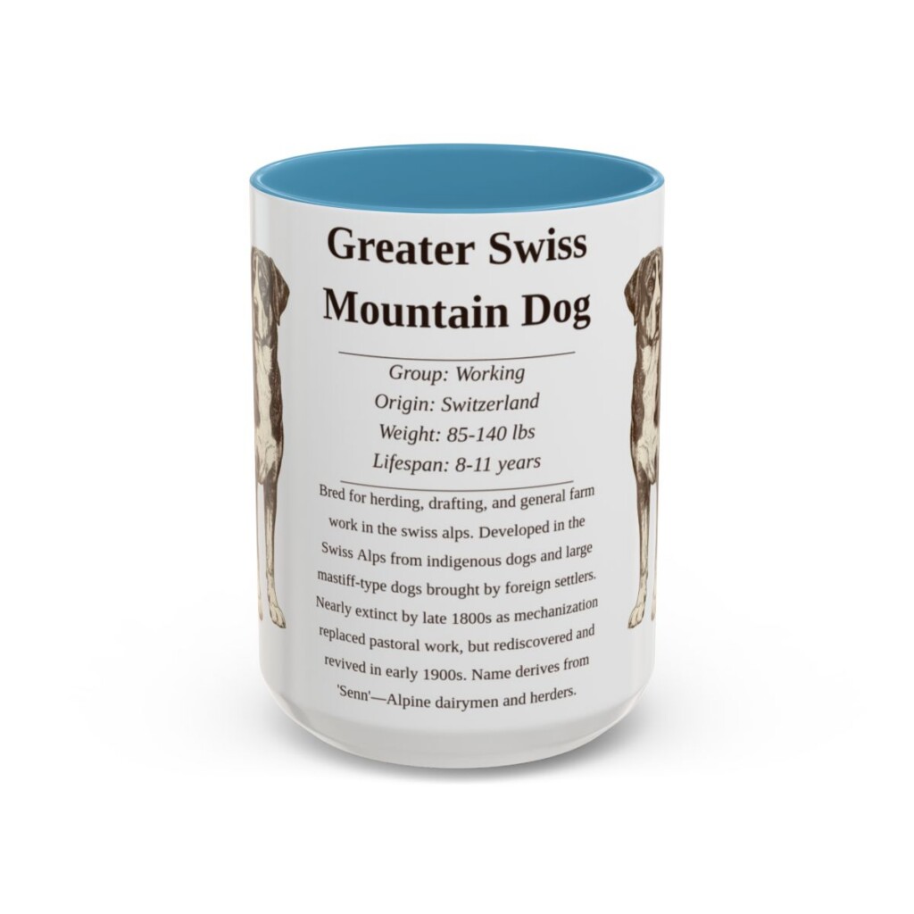 15oz-greater-swiss-mountain-dog-mug-writeup-light-blue 15oz Greater Swiss Mountain Dog Mug, Light Blue, front view