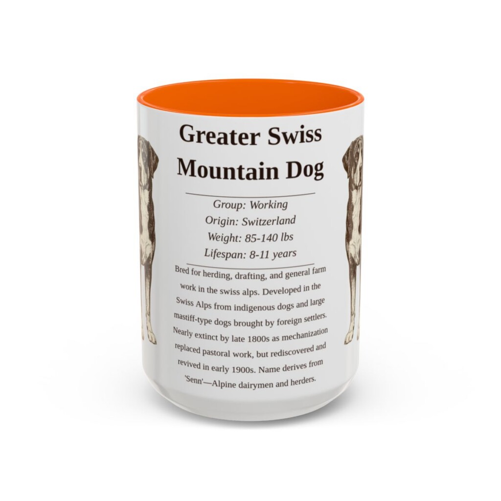 15oz-greater-swiss-mountain-dog-mug-writeup-orange 15oz Greater Swiss Mountain Dog Mug, Orange, front view