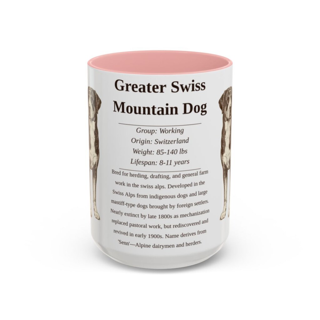 15oz-greater-swiss-mountain-dog-mug-writeup-pink 15oz Greater Swiss Mountain Dog Mug, Pink, front view