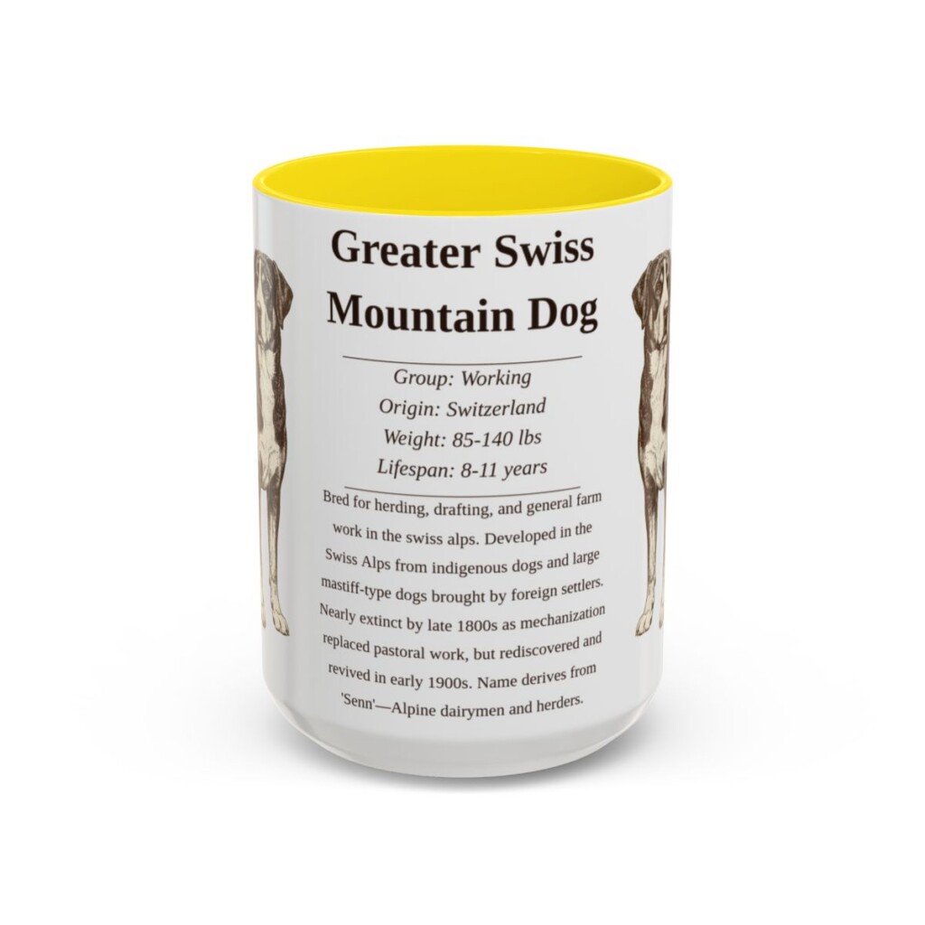 15oz-greater-swiss-mountain-dog-mug-writeup-yellow 15oz Greater Swiss Mountain Dog Mug, Yellow, front view