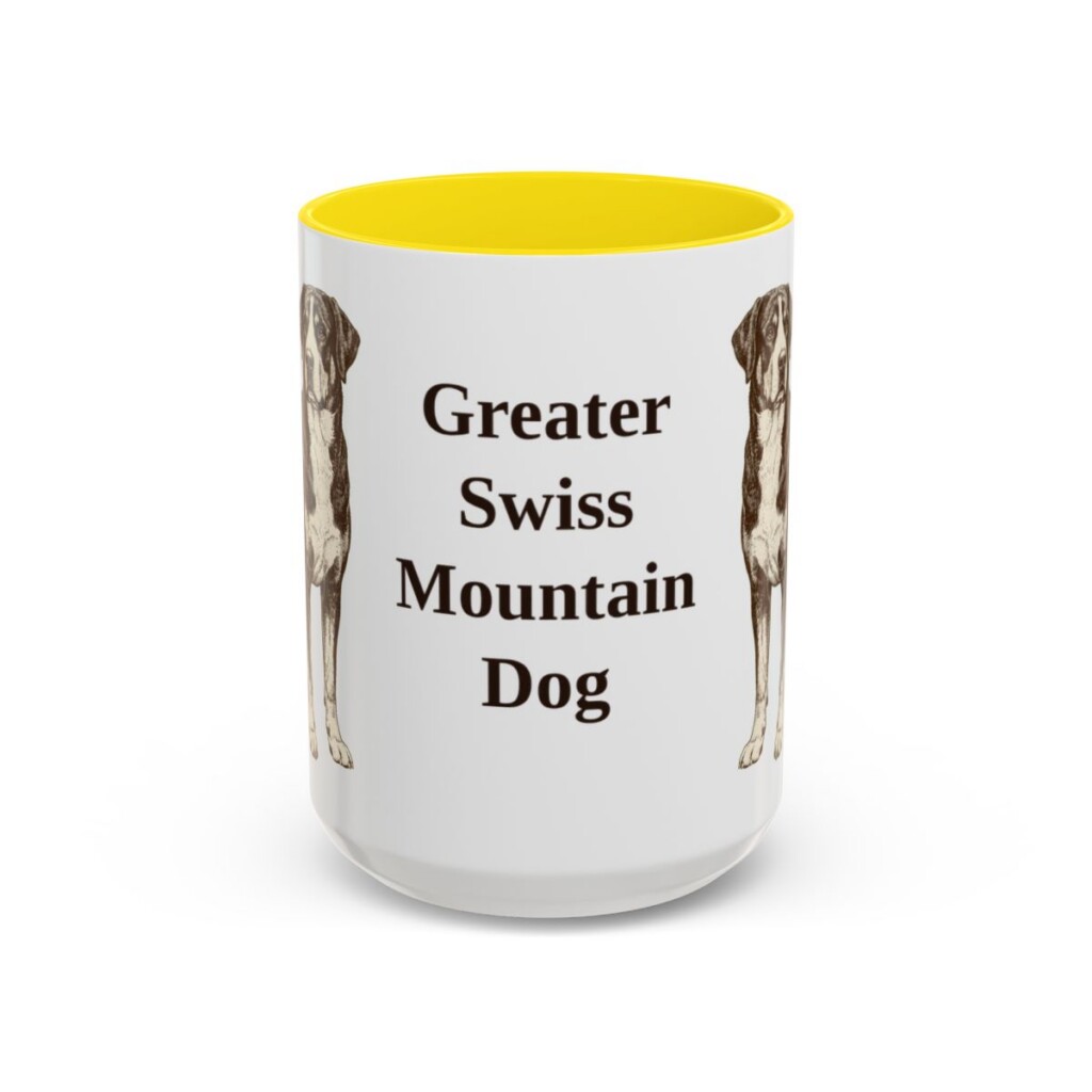 15oz-greater-swiss-mountain-dog-mug-yellow 15oz Greater Swiss Mountain Dog Mug, Yellow, front view