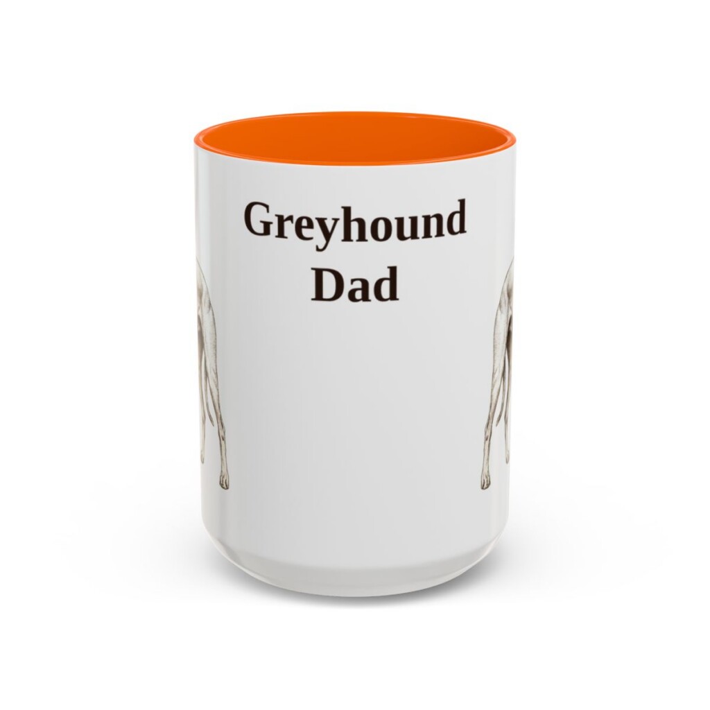 15oz Greyhound Dog Dad Mug, Orange, front view