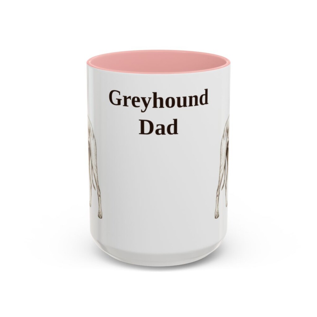 15oz Greyhound Dog Dad Mug, Pink, front view