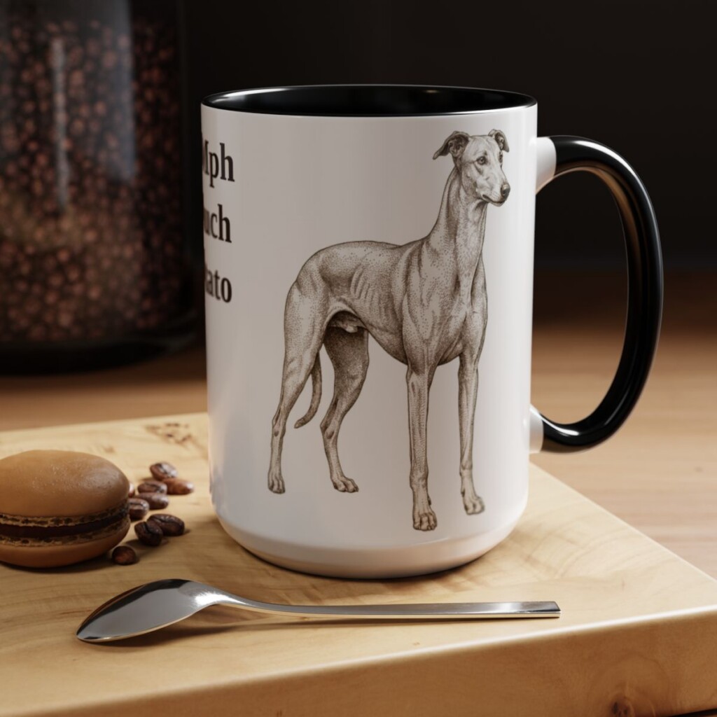 15oz Funny Greyhound Mug, Black, lifestyle photo
