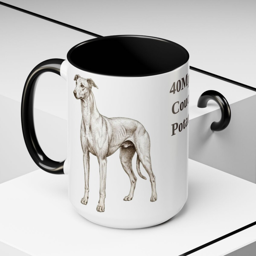 15oz Funny Greyhound Mug, Black, lifestyle photo