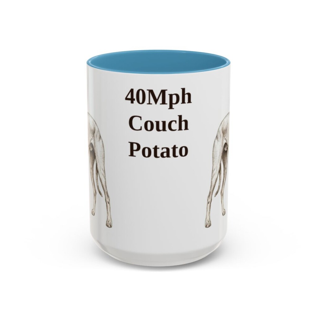 15oz Funny Greyhound Mug, Light Blue, front view