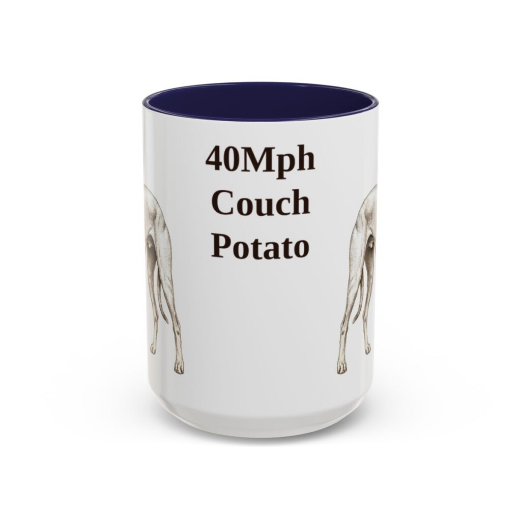 15oz Funny Greyhound Mug, Navy, front view