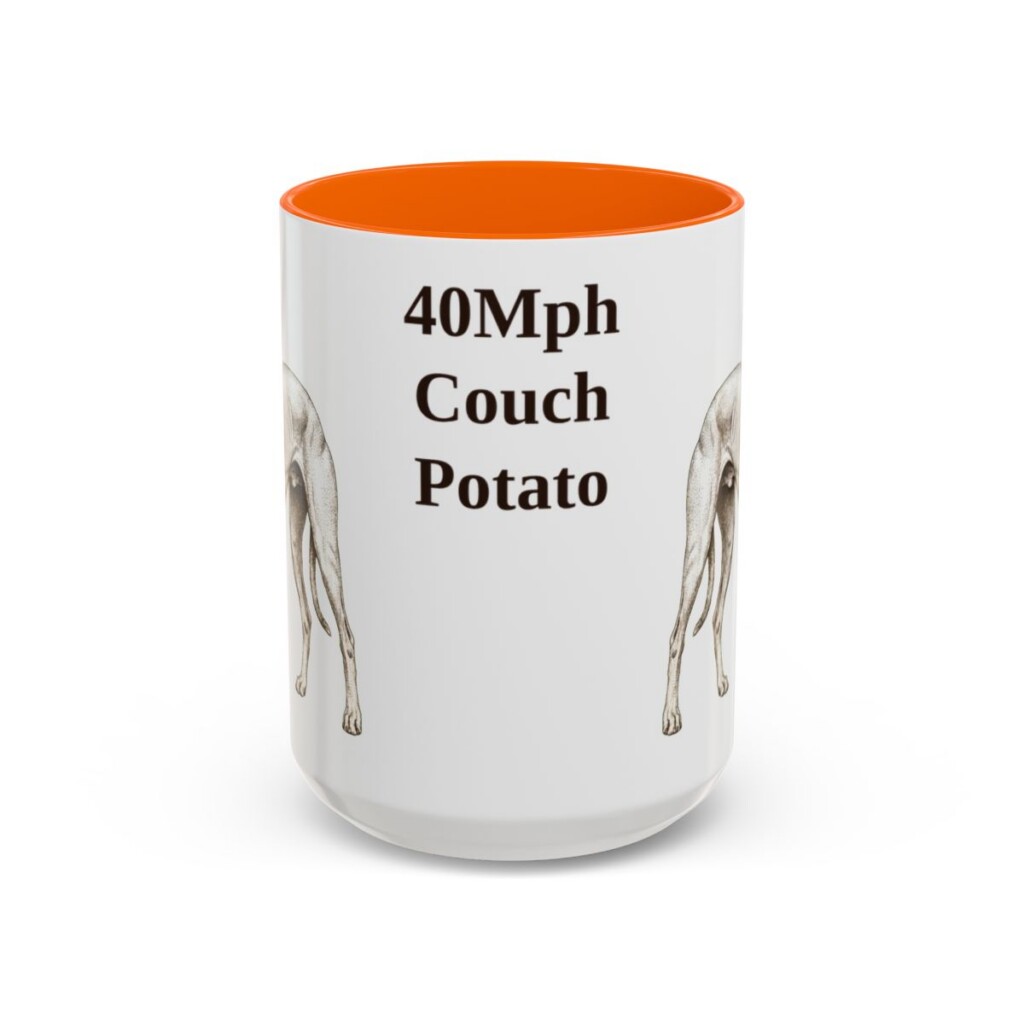 15oz Funny Greyhound Mug, Orange, front view